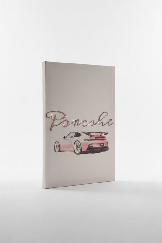 Bedazzled Pink Porsche canvas